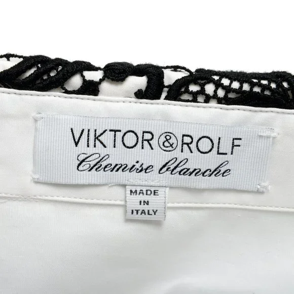 Viktor & Rolf Women's White Embellished Long Sleeve Blouse Top US L IT 44